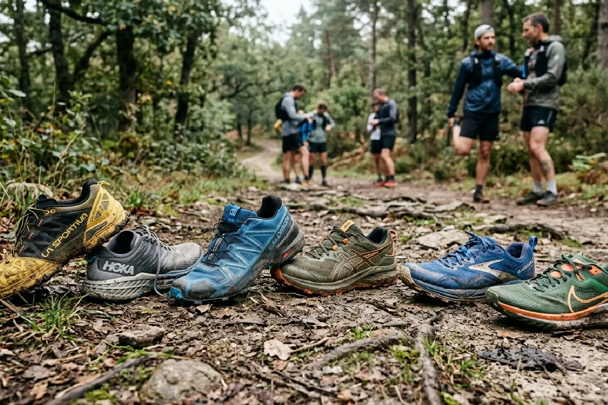 Une sélection de modèles emblématiques intégrés dans une scène réelle de préparation trail.